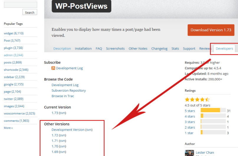 WordPress官网上，如何下载旧版本插件