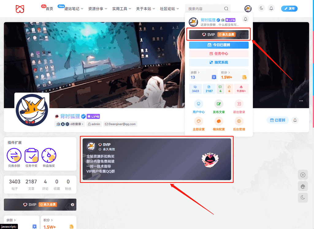 子比主题修改默认会员背景图-狐狸库
